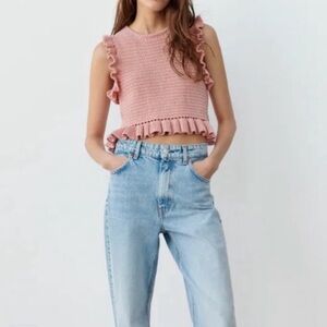 Zara Pink Ruffled Knit Top